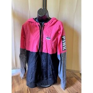 Victoria Secret PINK Jacket M-L Rain Wind Active Wear Bright Pink Black poctets